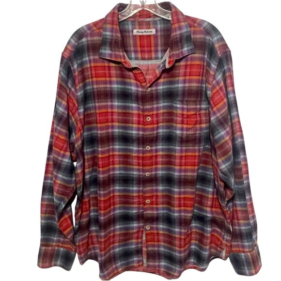 Tommy Bahama Double Faced Button Shirt Mens XL Red Blue Plaid Cotton Western - Picture 1 of 8